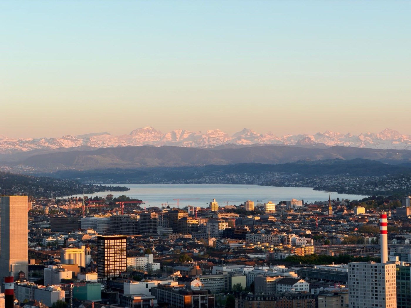 Blick über Zürich mit See und Alpenpanorama